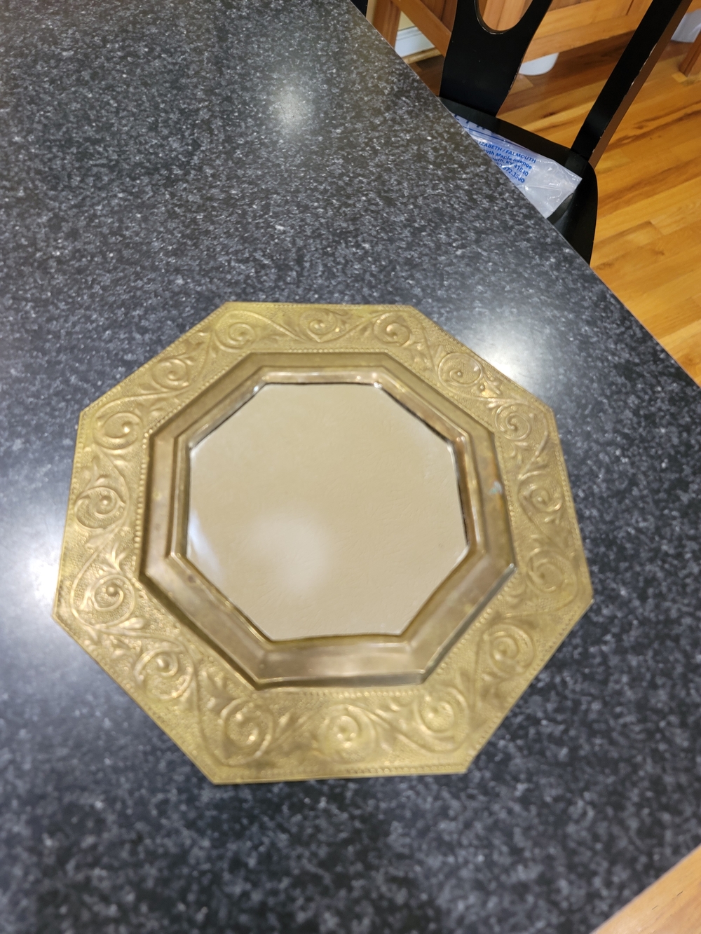 Gold-Tone Metal Framed Octagon Accent Wall Mirror, Wall Mounted, 8 in